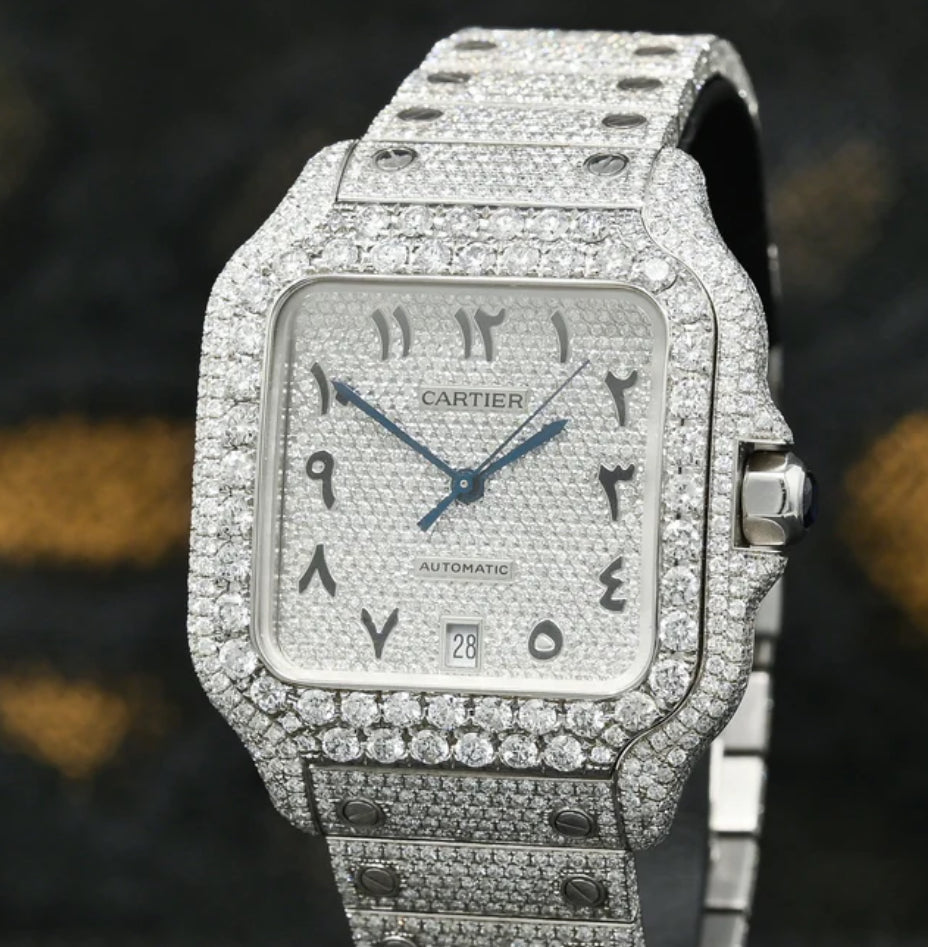 Cartier Santos 100 - Full Arabic Iced