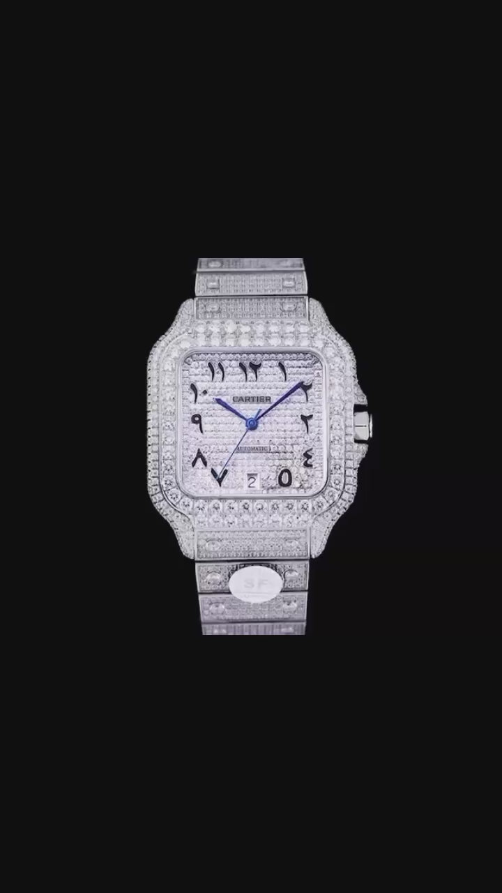 Cartier Santos 100 - Full Arabic Iced